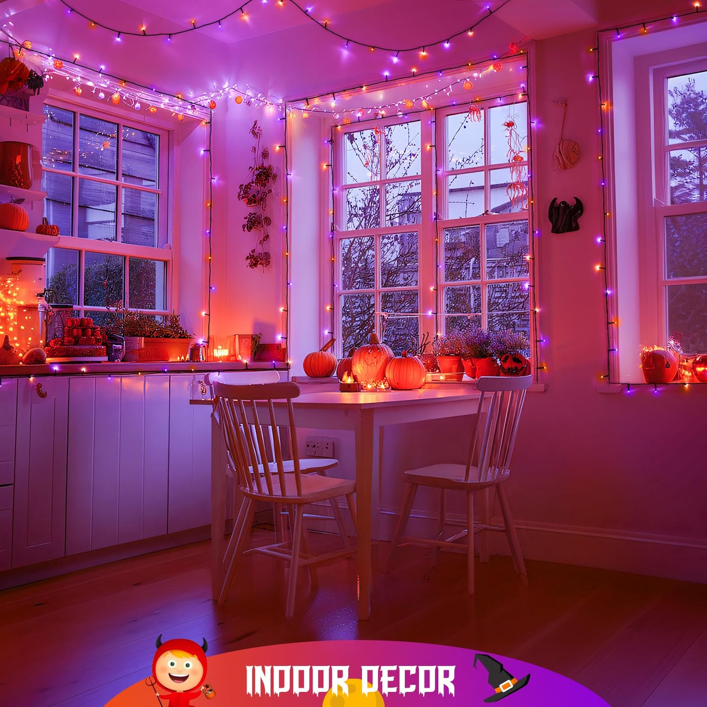 JMEXSUSS Orange and Purple Halloween Lights Battery Operated, Each 33 FT Indoor Halloween Lights Outdoor Waterproof, 2 Pack 100 LED Christmas Light for Christmas Tree Decor