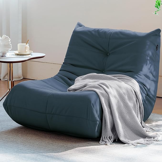 Bean Bag Chair, Fireside Chair Bean Bag Sofa for Adults, Bean Bag Chairs for Teens with High-Resilience Foam, Memory Foam & Non-Slip Base Bean Bag for Living Room, Bedroom, Office (Suede, Dark Blue)