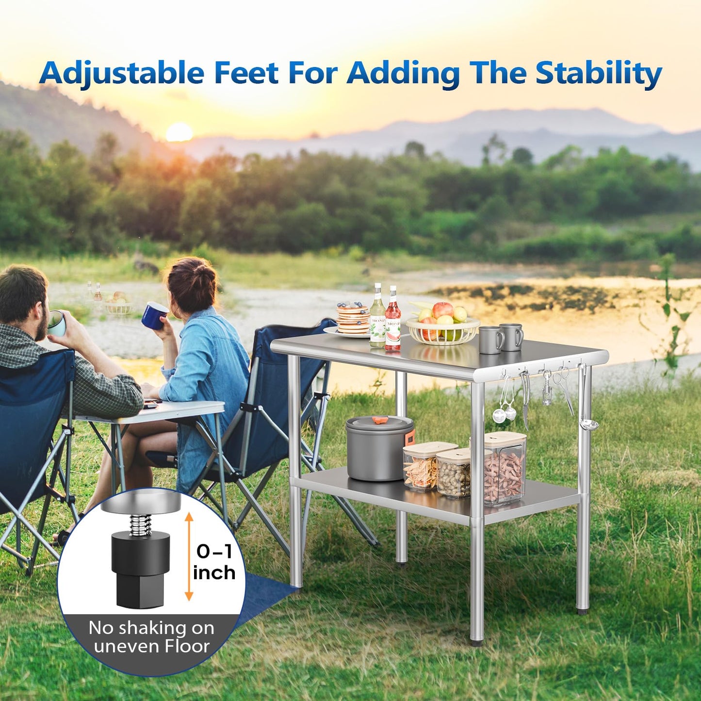ROVSUN 30'' x 24'' Stainless Steel Table for Prep & Work,Commercial Worktables & Workstations, NSF Heavy Duty Metal Table with Adjustable UnderShelf for Kitchen Restaurant, Home, Hotel, Outdoor