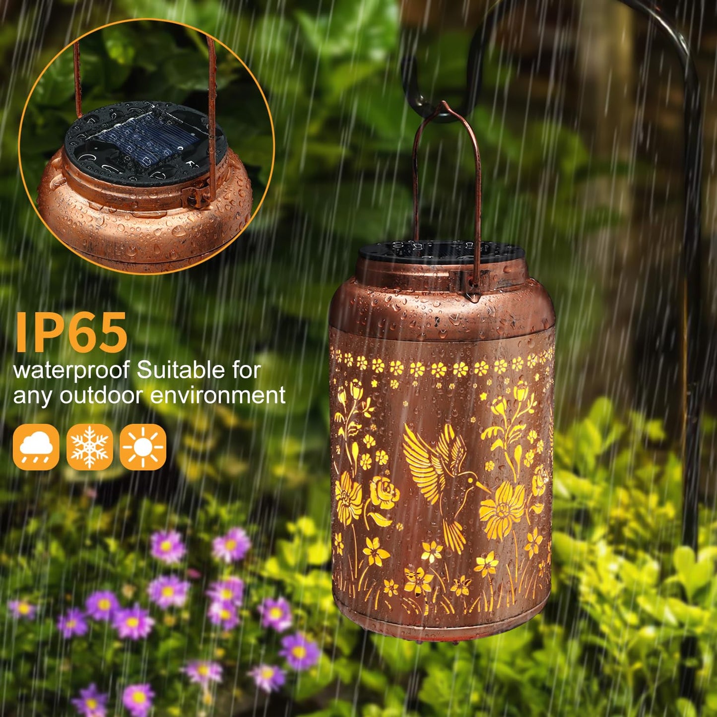 Tepaken Solar Lanterns Outdoor Waterproof Hummingbird Garden Decor Birthday Gifts for Women Mom Grandma Hanging Solar Lights Metal Solar Decoration Outside for Yard, Patio, Backyard, Porch