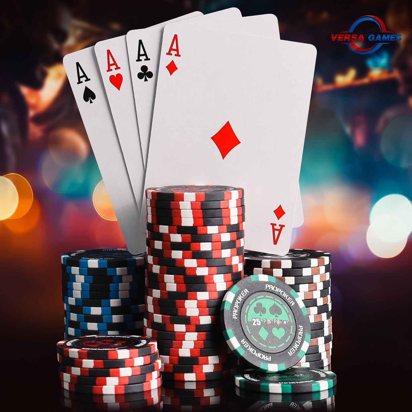 Versa Games Pro Poker Chips - Poker Set 13.5g 500 Piece Casino Clay Poker Chips with Denomination Numbers for Texas Holdem - New Upgraded Poker Chip Case