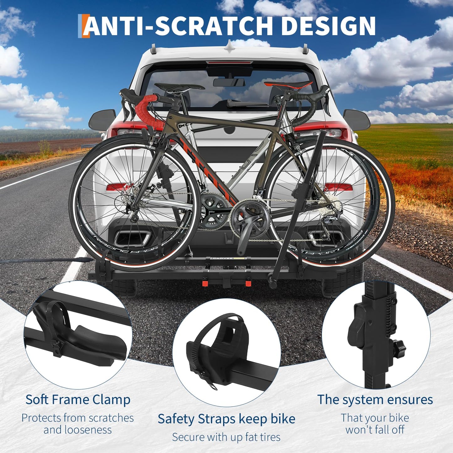 E-Bike Rack for 2-Bike, 200lbs Heavy Duty Hitch Mount Bike Carrier with Anti-Wobble System, Fits 5" Fat Tires, Tilting & Folding Design, 2" Receiver