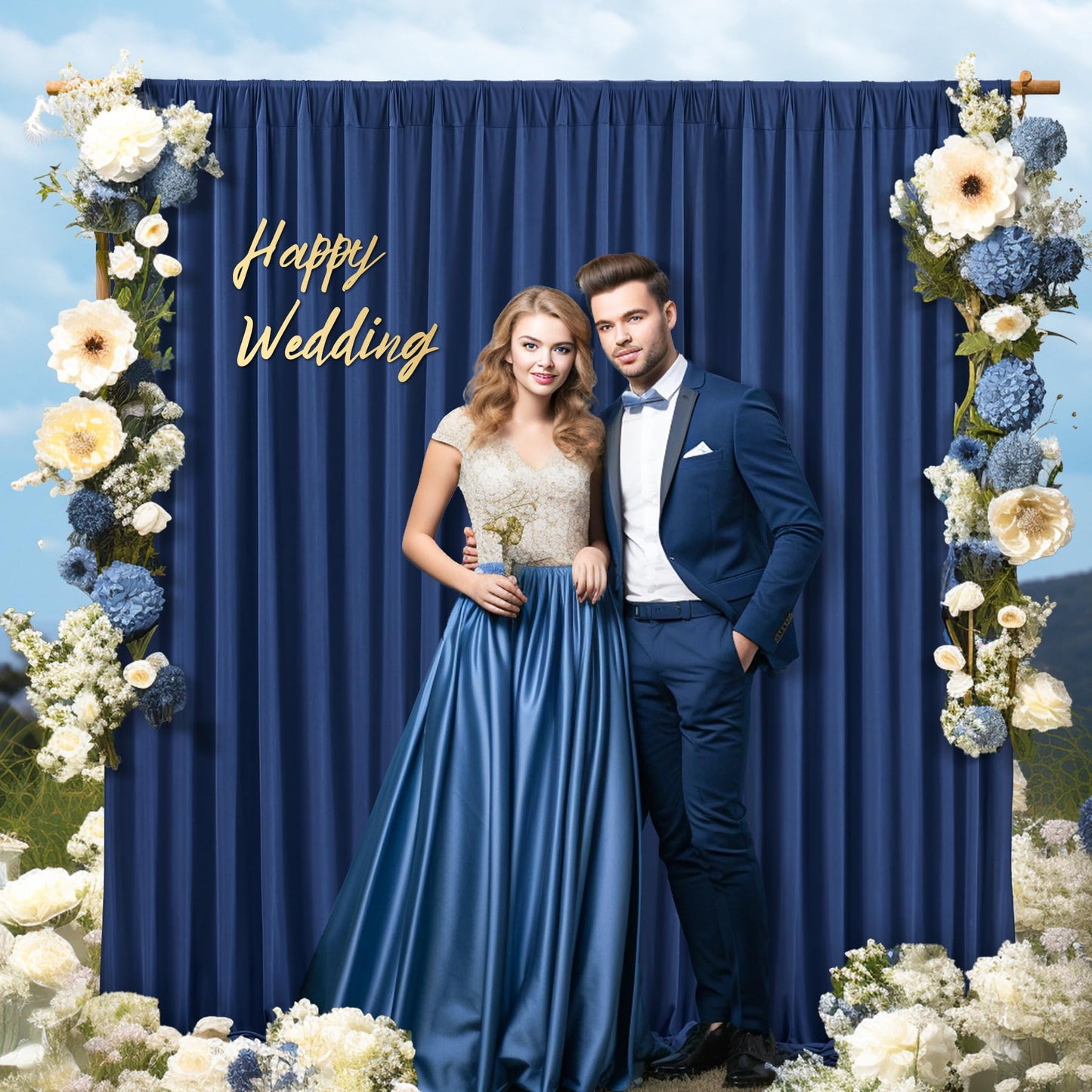8 x 10ft Navy Blue Backdrop Curtains for Graduations, Dark Blue Photo Background Curtains No-Wrinkle Polyester Curtains for Parties Decorations Retirement Birthday Wedding Father's Day, 2 Panels