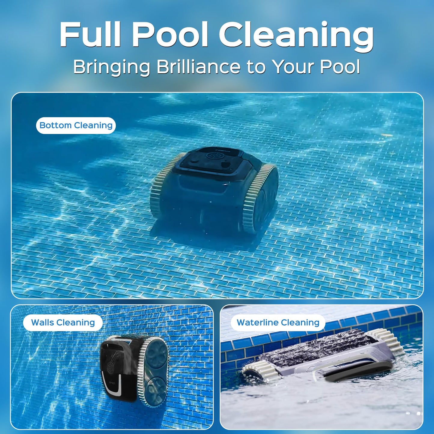 WYBOT S1SE Cordless Robotic Pool Cleaner, Pool Vacuum for Inground Pools with APP Support, Wall & Waterline Cleaning Up to 1,937sq.ft, 7 Cleaning Modes, 150Mins Runtime(BlackGrey)