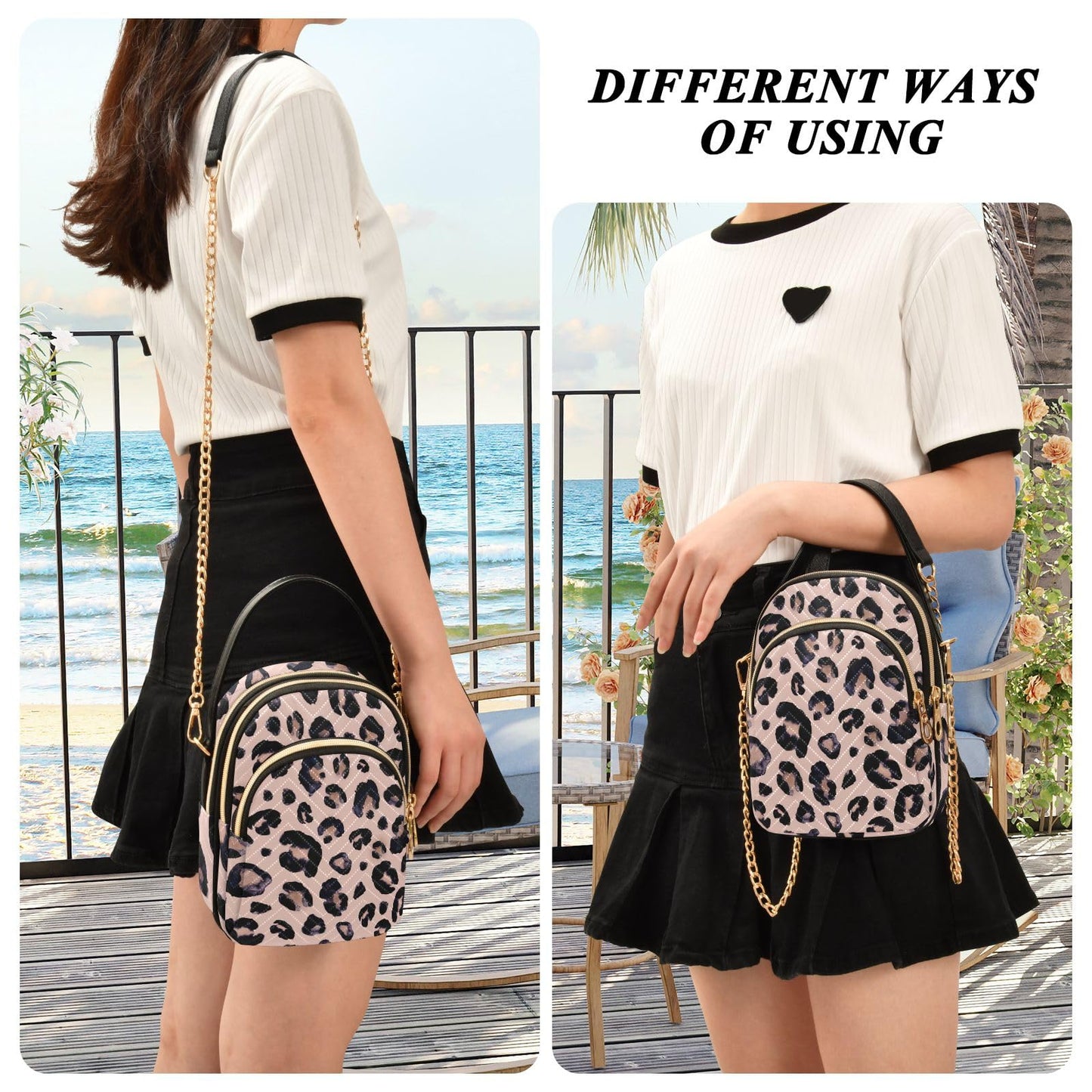 senya Pink Black Leopard Crossbody Handbags for Women Casual Leather Shoulder Phone Purse