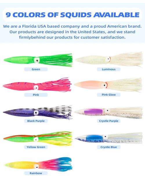 BLUEWING 18" Upgraded Fishing Spreader Bar Port Walker Offshore Trolling Spreader Bar with 6" Bulb Squids and 316 Stainless Steel Rod for Wahoo Tuna Marlin Mahi Mahi, Rainbow