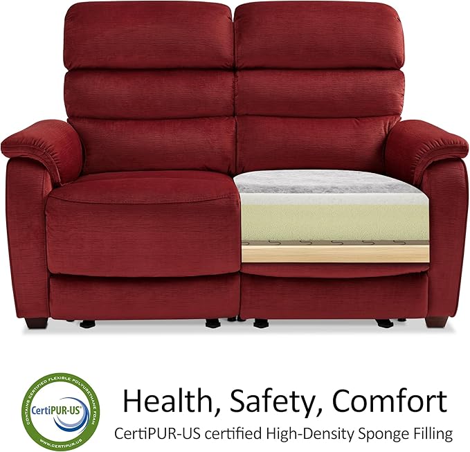 MCombo 61.6'' Wall Hugger Power Loveseat Recliner, Reclining Loveseat with Adjustable Headrest, USB Charge Ports, Wood Legs for Living Room, RVs, Small Spaces, Fabric ST258M1 (Loveseat, Burgundy)