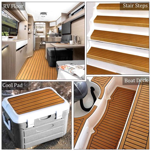HXBYX EVA Foam Boat Flooring with 3M Self-Adhesive Backing DIY Boats Decking Marine Sheet Faux Teak Material,Non-Slip Cooler Pads for Kayak Yacht SwimPool RV 95"x44"/31"/16"/6.7"/2.4",47.5"x16"