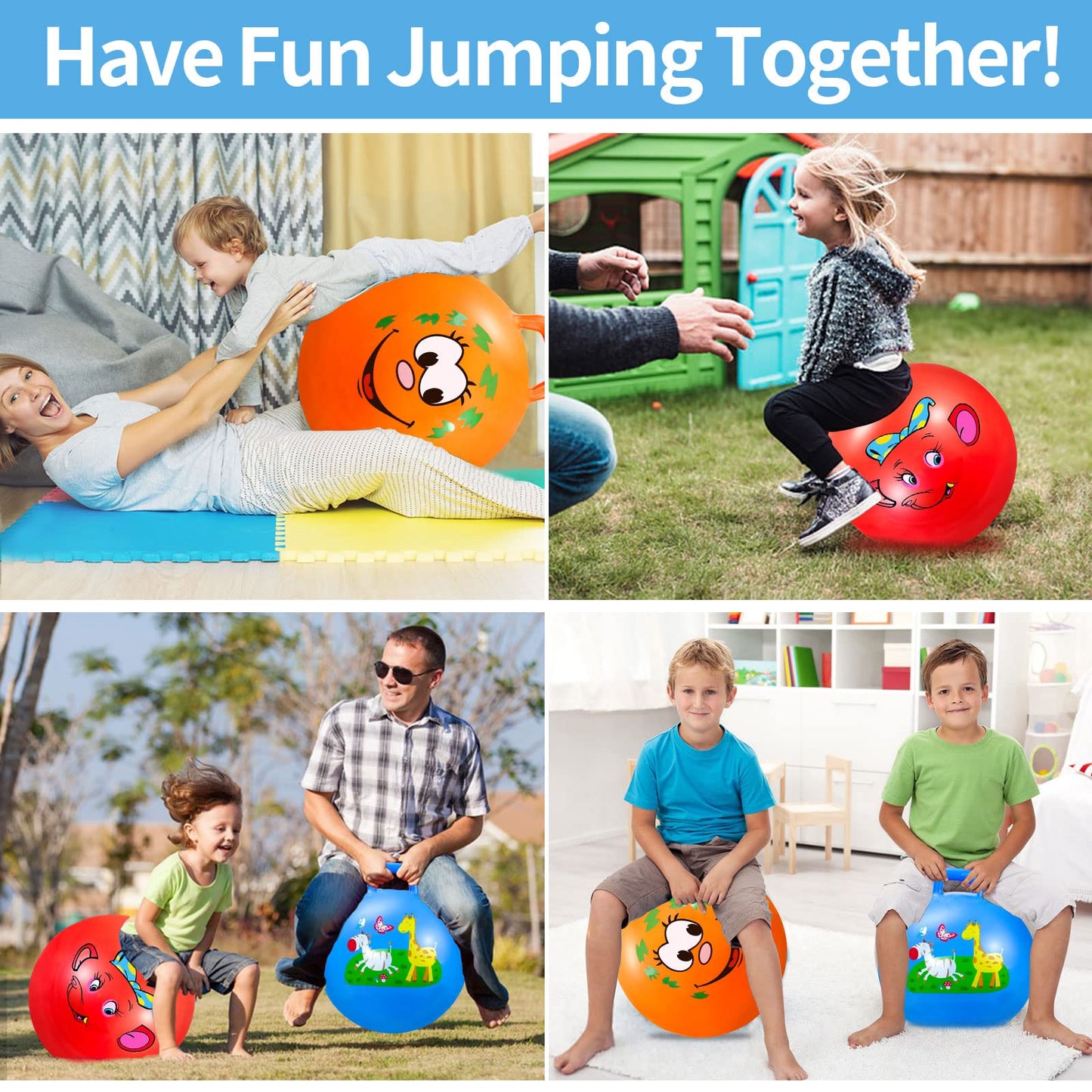 Bouncy Balls with Handle for Kids, Ride On Toys Balls for Kids 3 4-8, 3 Pack Hopper Ball 18 Inch Size with Air Pump for Kids Jumping Sports Ride Games Balance Exercise Indoor Outdoor Fun