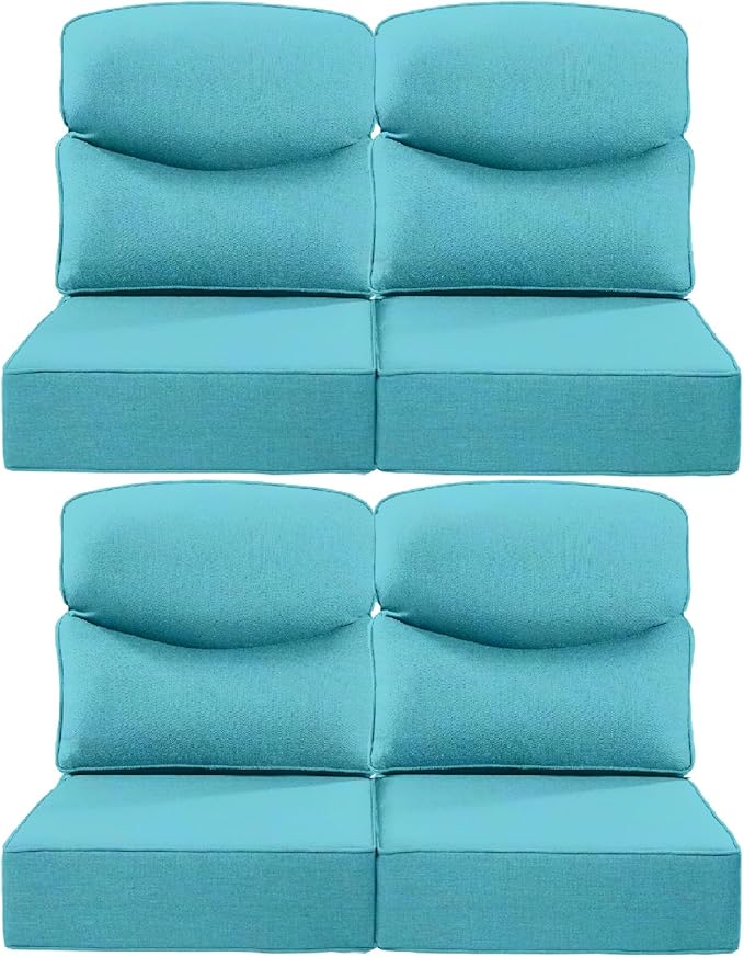 ACTREST Luxury 24x24x6 Inch Smile Patio Dining Chair Cushions Set of 4 - Heavy Duty Water Repellent Outdoor Seat Cushion for Outside Furniture Swivel Chairs Loveseat L-Shape Sofa - Turquoise