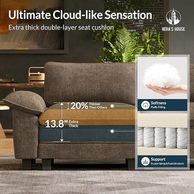 HERA'S HOUSE 54" Modular Sectional Sofa Couches for Living Room, Comfy Cloud Couch 1-Seater Deep Seat Sofa with Throw Pillow, Chenille Taupe