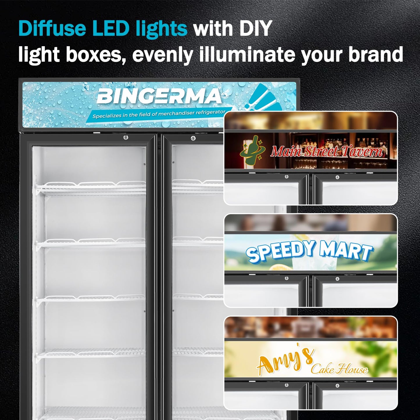 BINGERMA Commercial Merchandiser Display Refrigerator with 2 Glass Doors 30 Cu.ft Beverage Back Bar Cooler Black Drink Fridge for Convenience Stores, Supermarkets, Bars, Offices