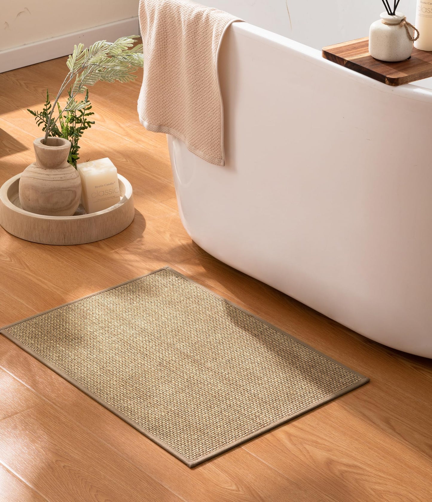 YIHOUSE Bathroom Rugs Mat 17x24- Small Non Slip Bath Mat Quick Dry Absorbent, Thin Bathroom Rugs Fit Under Door, Neutral Easy Jute Beige 17"x24"