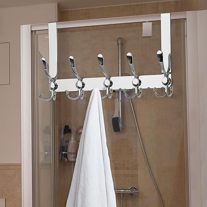 Dseap Over The Door Hook Hanger - 5 Tri Hooks, Heavy Duty Over The Door Towel Rack Coat Rack for Clothes Hat Towel,Chromed