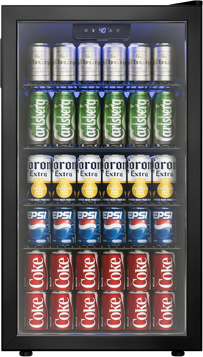 Icyglee Beverage Refrigerator Cooler, 126 Can Mini Fridge with Glass Door for Wine, Soda Beer, Beverage Cooler for Home, B...