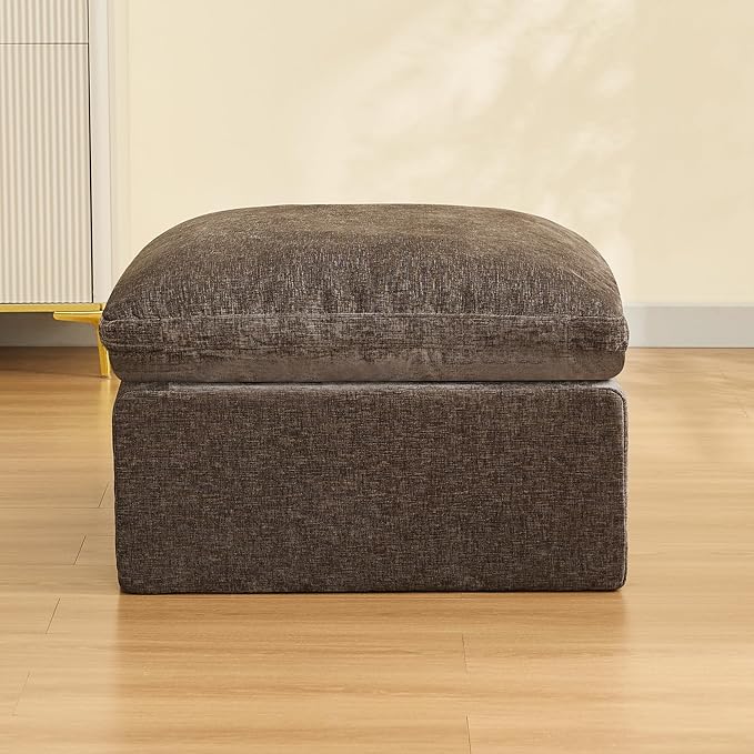 WUTUTUEE 33.5'' Cloud Ottoman for Modular Sofa, Comfy Chenille Upholstered Footrest with Memory Foam, Fully Compressed Packaging, Oversized Ottoman Bench for Living Room or Small Space, Brown