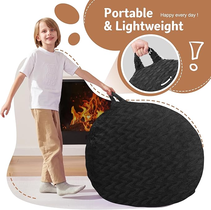 2FT Bean Bag Chair,Giant Bean Bag Chairs for Adults,Big Bean Bags with Memory Foam Filled, Large Beanbag Chairs with Chevron Plush Cover-Black