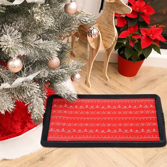 Maxdot Christmas Boot Tray Rubber Holiday Shoe Mat Tray with Festive Print 16" X27.5" Waterproof Rubber Shoe Mat for Entryway Indoor Outdoor Use with Raised Edge Christmas Decor (1 Pack)