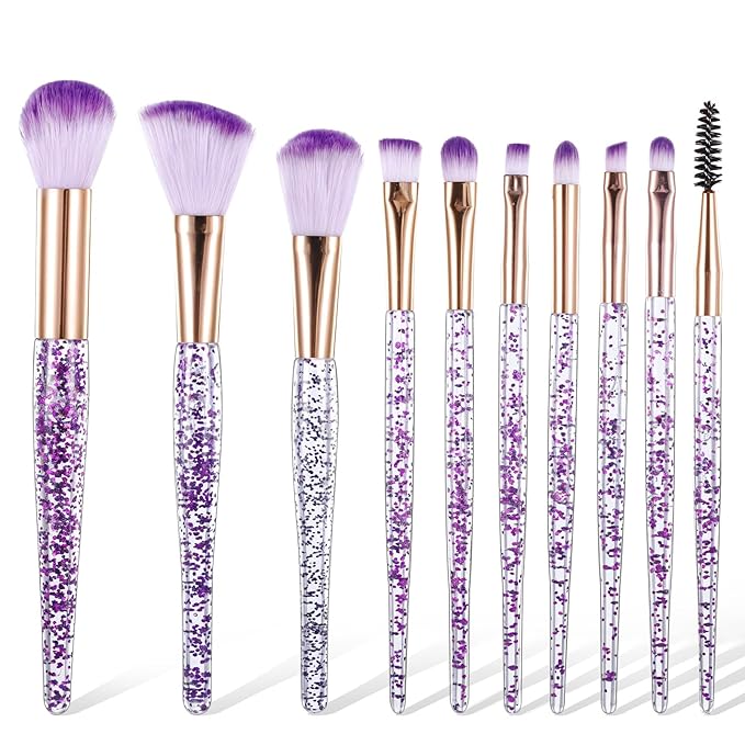 10 PCS Crystal Glitter Makeup Brushes, Cute Makeup Brushes Face Cosmetics Blending Brushes Professional Glitter Brushes fo...