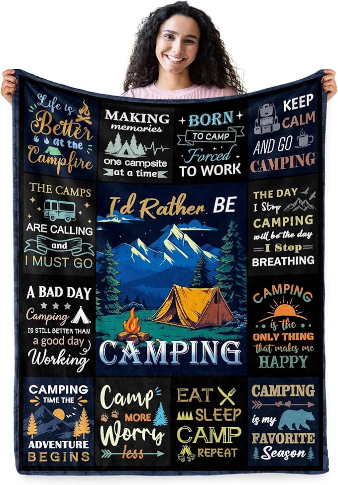 Camping Gifts for Women Men, Camping Blanket, Camper Decor, Camping Essentials Soft Throw Blanket for Couch Bed Sofa 60" X...