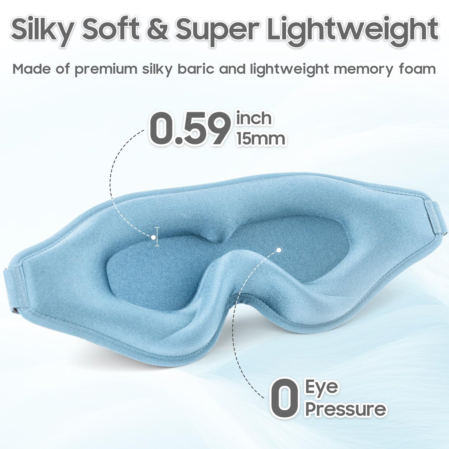 MOEASEii Sleep Mask - Total Blackout 3D Sleeping Mask, Super Lightweight & Silky Soft Eye Mask for Sleeping, Fully Adjustable Fit for Home, Office, Traveling, Meditation, Yoga, Light Blue