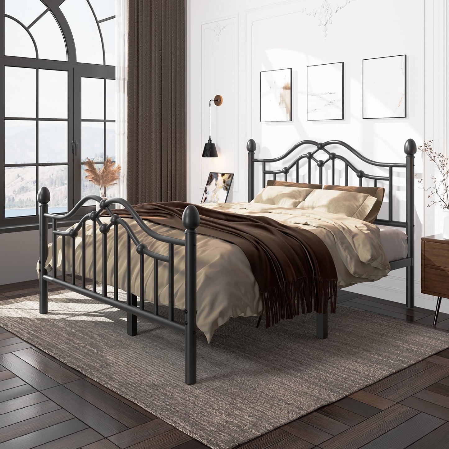 LoVinson Full Bed Frame with Headboard and Footboard, Modern Metal Platform Bed Frame Support Up to 1000LBS, Under Bed Storage, No Box Spring Needed, Easy Assembly, Black