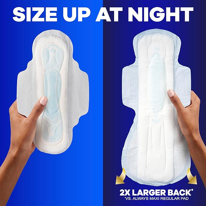 Always Maxi Overnight Pads with Wings, Size 5, Extra Heavy Overnight, Unscented, 72 Count