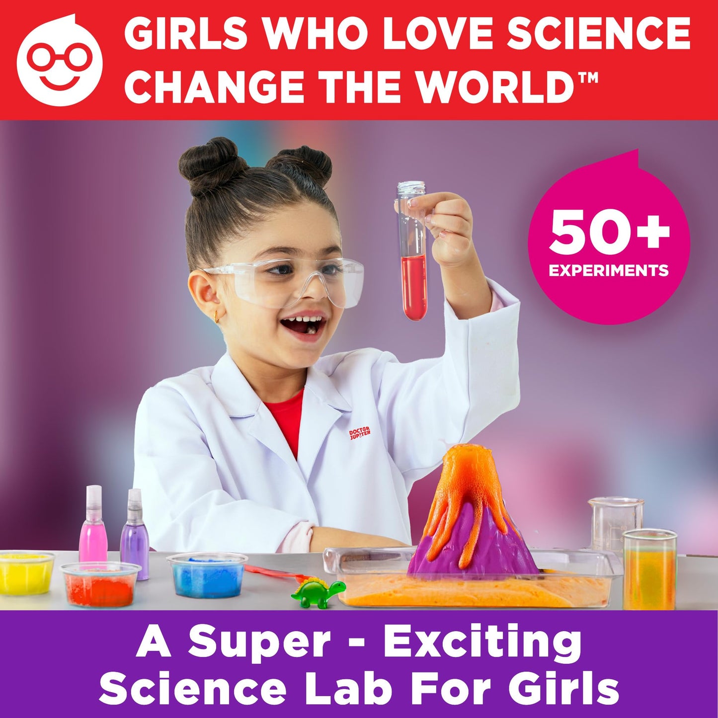 Doctor Jupiter Girls’ First Science Kit, Chemistry Set for Kids Ages 4-5-6-7-8 | Birthday Gift Ideas for 4+ Year Old Girls | STEM Toy Kit with 50+ Experiments | Learning & Educational Projects