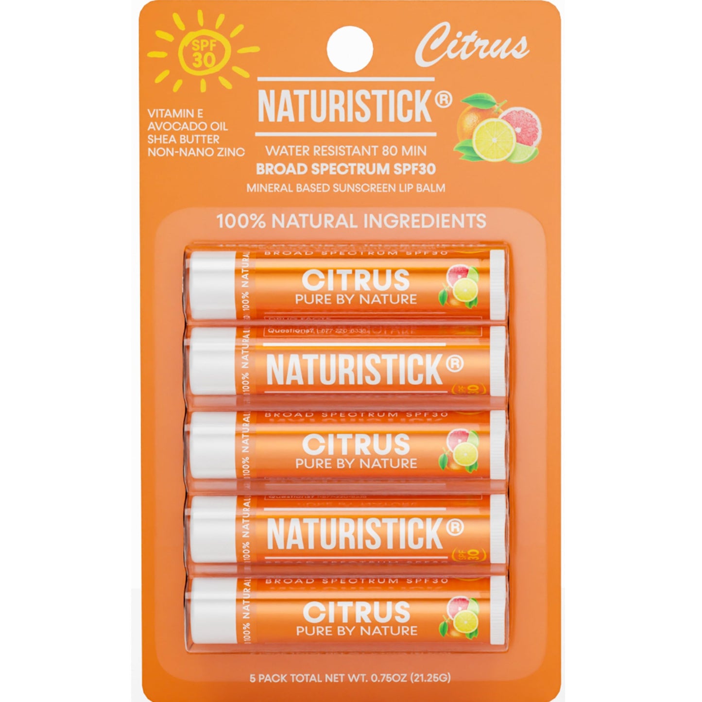 Naturistick SPF 30 Vegan Lip Balm - Mineral Sunscreen with Zinc Oxide | Broad Spectrum UVA/UVB Protection | 100% Natural, Coral-