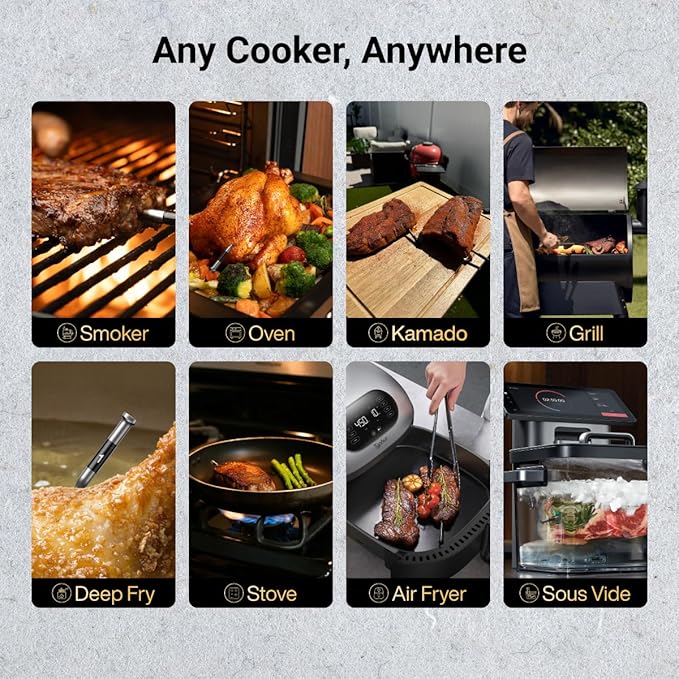 Typhur Sync Wireless Quad Gen 2 Meat Thermometer | 4 Probes | 6 Sensors | LCD Display | WiFi and Bluetooth 5.3 | Improved Stability and Range | IPX8 Waterproof | for BBQ, Grill, Smoker, Oven, Kitchen