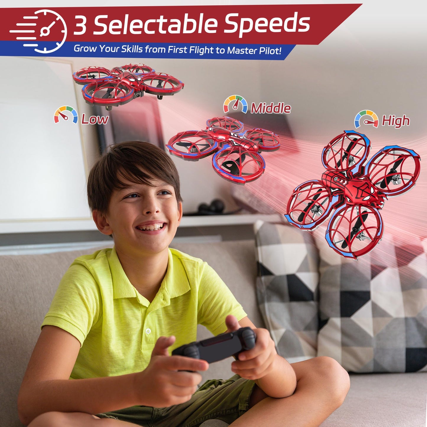 Spider Mini Drone for Kids, Indoor Drones with 2 Batteries, RC Helicopter with Altitude Hold, 3D Flips, Headless Mode, 3 Speed, RC Quadcopter Birthday Gifts Outdoor Toys for Beginners 8-12 Boys Girls