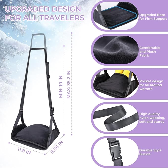 Babenest 2pcs Airplane Foot Hammock, Foldable Leg Rest Support with Adjustable Strap & Cover, Thickened Bottom for Feet Warmth, Portable Flight Footrest Holder for Air Travel, Office & Car (Cover)