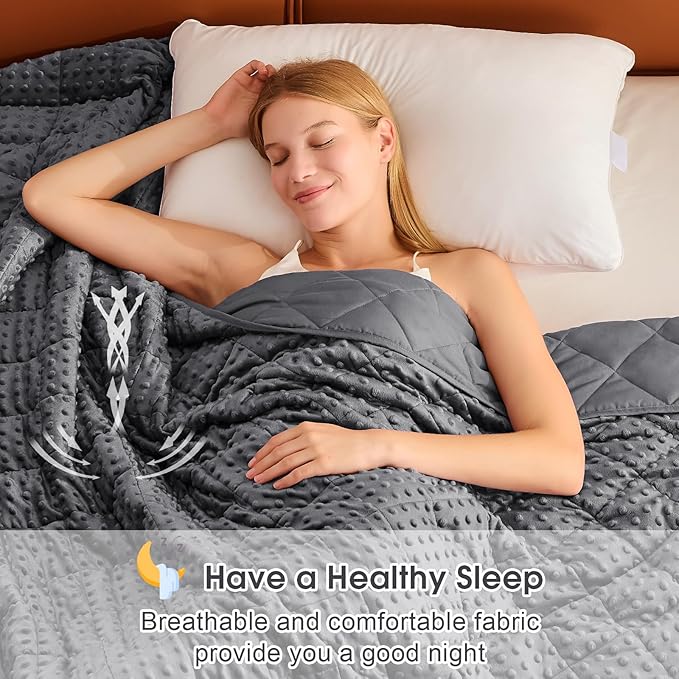 Grey Weighted Blanket for Adults 15lbs, 48"x72", Twin Full Size Cooling Minky Heavy Throw Blanket for 120-160lbs, Soft Winter Thick Big Blankets Weighted Comforter Gift for Sleeping