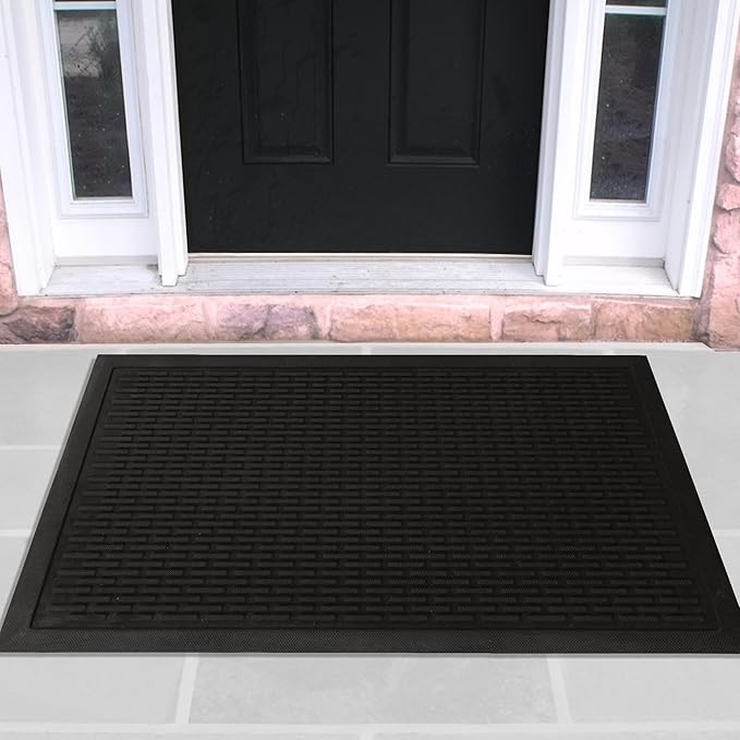 Sweet Home Stores Indoor/Outdoor Rug Ribbed Waterproof Design Multi-Purpose Rubber Mat, Perfect for Kitchens, Entryways, Living Rooms, Office, 24" x 36", Black