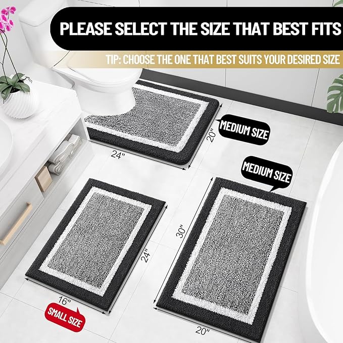 OLANLY Bathroom Rugs 24x16, Extra Soft and Absorbent Microfiber Bath Mat, Non-Slip, Machine Washable, Quick Dry Shaggy Bath Carpet, Suitable for Bathroom Floor, Tub, Shower (Small, Black)
