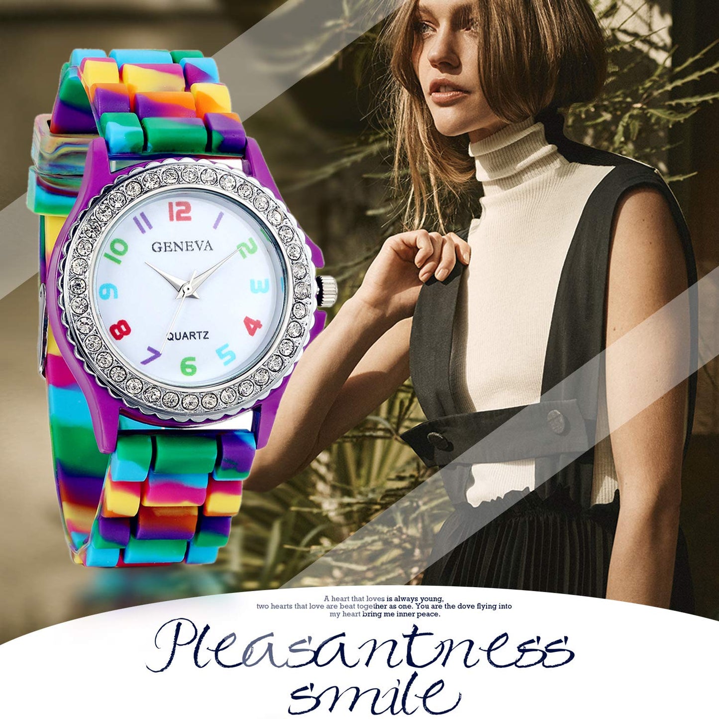 Lancardo Women's Quartz Watch Rhinestone Rainbow Color Silicon Jelly Fun Play Colorful Casual Dress Wrist Watches Birthday