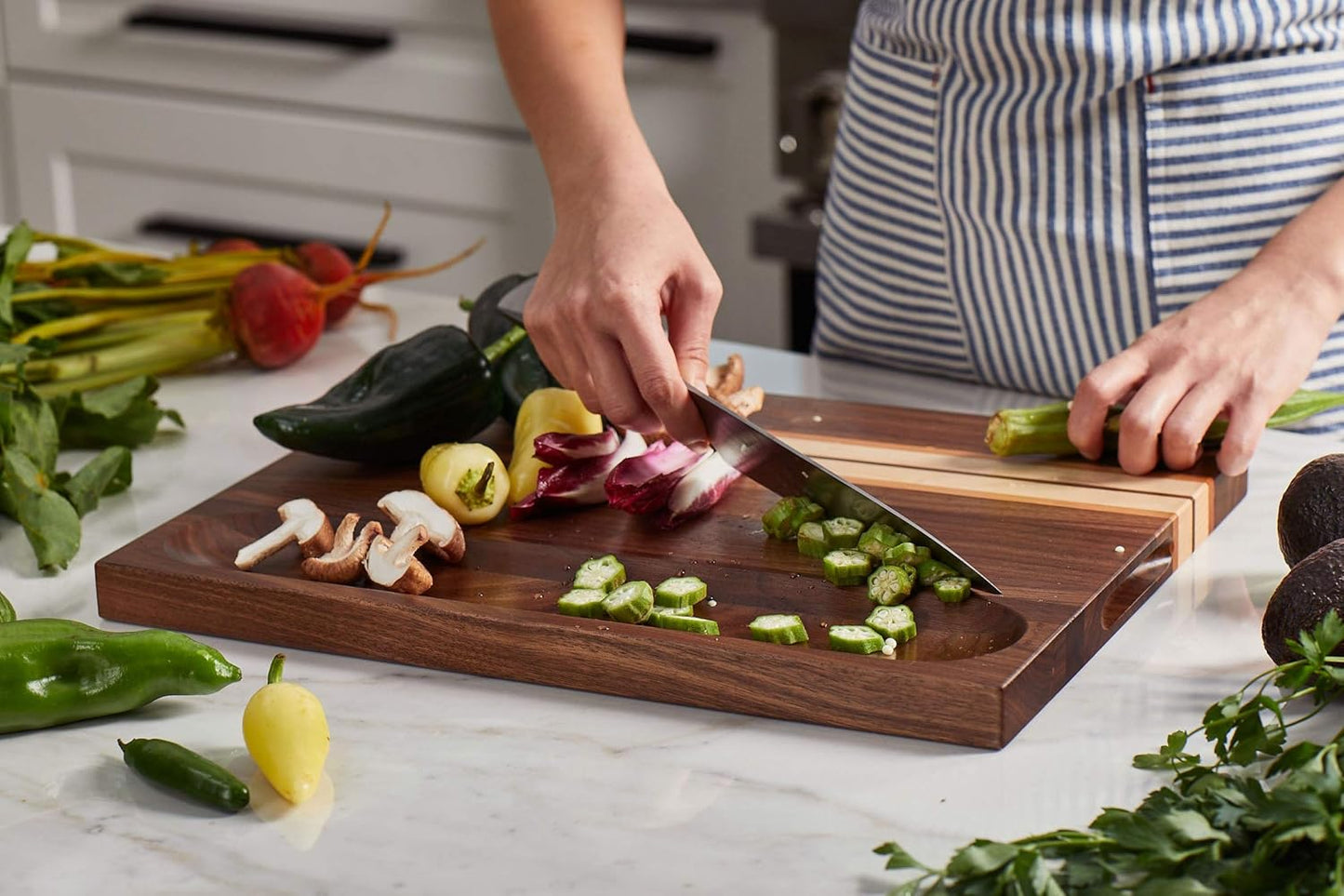 Sonder Los Angeles, Large Walnut/Cherry/Maple Wood Cutting Board for Kitchen, Charcuterie Wooden Board, Sorting Compartment, Reversible 17x13x1.1 in (Gift Box Included)