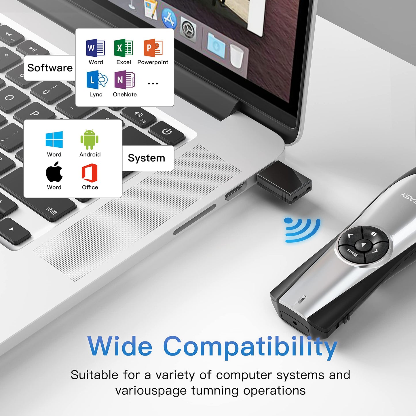 Byeasy Wireless Presenter,Rf 2.4Ghz Presentation Clicker Remote 100 Ft, Usb Powerpoint Ppt Clicker, Volume Control For Google Sl