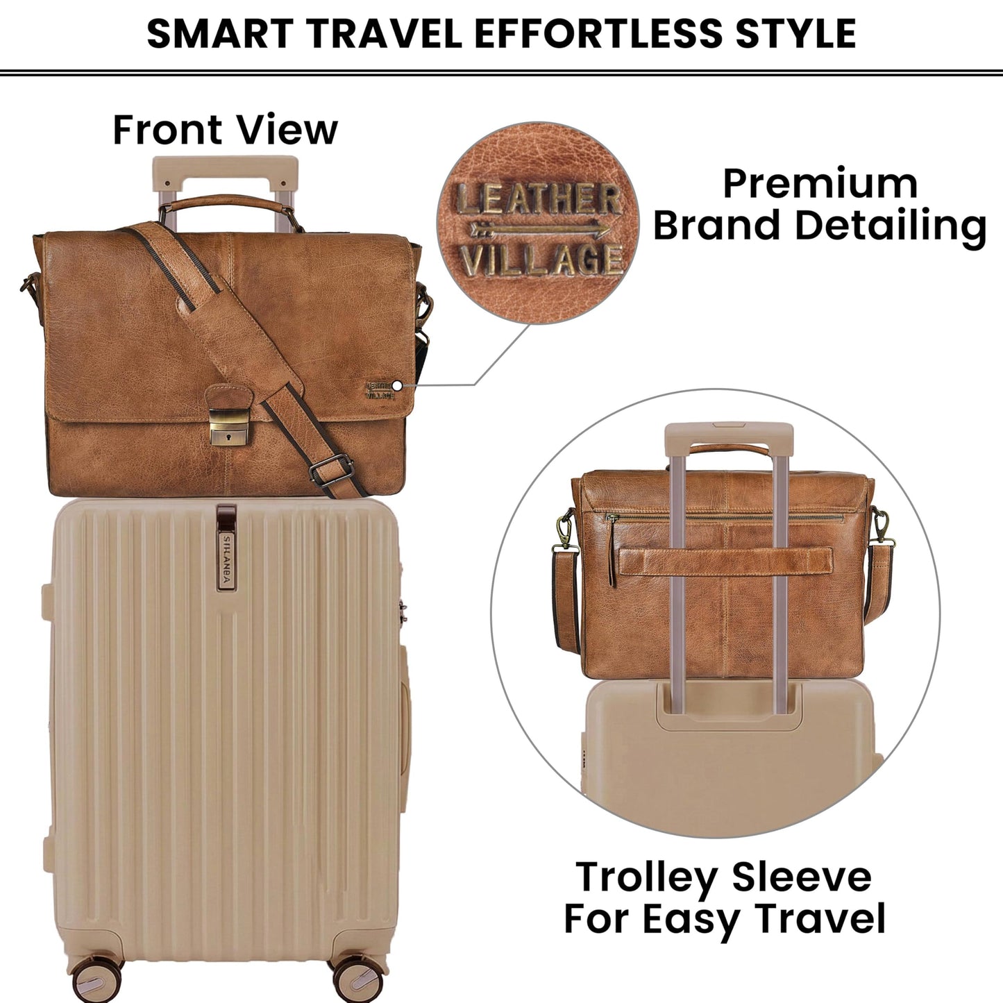 LEATHER VILLAGE Leather Messenger Bag for Men & Women, 16 Inch Handmade Laptop Briefcase Satchel, Crossbody Shoulder Office Bag for Work, Travel & Business - Cognac Brown