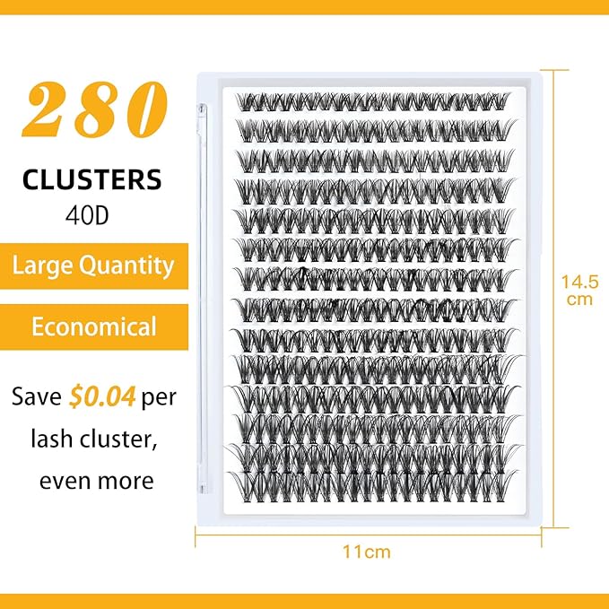 B&Q Lash Clusters 280PCS Natural Eyelash Clusters 40D D 12mm Individual Lash Wispy Eyelash Extension with Soft Thin Band Classic Look Pestañas Postizas Comfortable DIY at Home(40D-D-12mm)