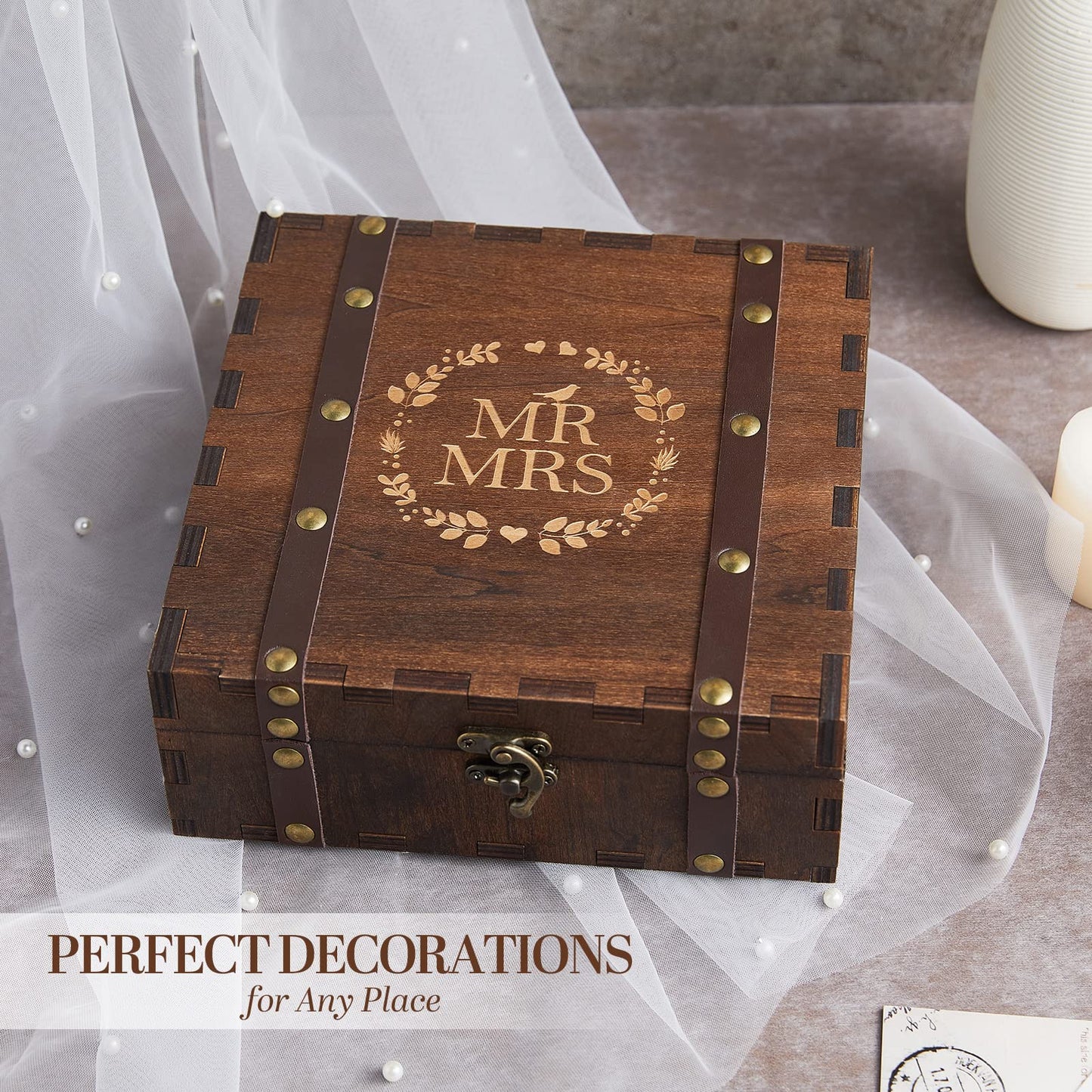 AW BRIDAL Wedding Keepsake Box with Lid Mr Mrs Wooden Memory Box, Bridal Shower Engagement Gifts for Couples, Mr Mrs Anniversary Couple Gift Bride Gift