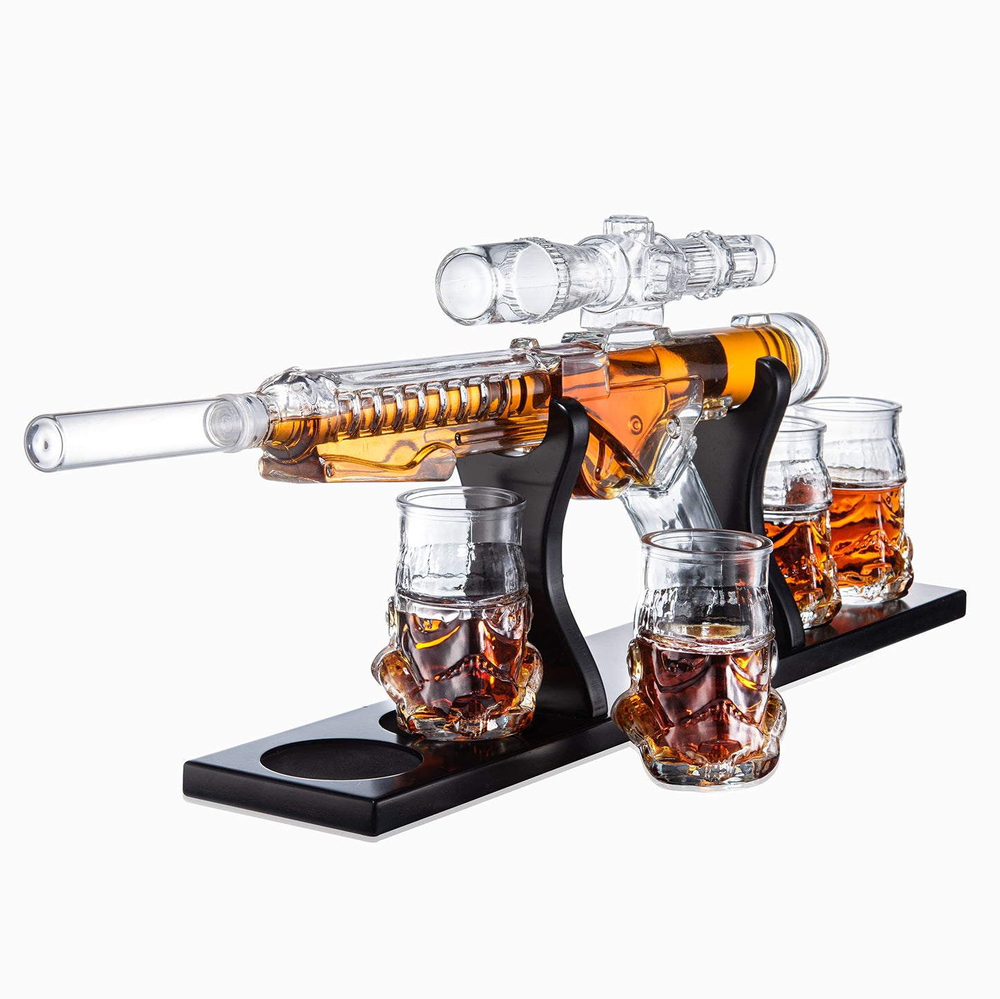 Stormtrooper Blaster Decanter Set, Gifts for Men, Dad - Star Wars Sci-Fi Blaster Force Gun Whiskey & Wine Set 750ml - Energized Particle Weaponry Elegant Decanters 24" - 4x Trooper Shots Base Gift