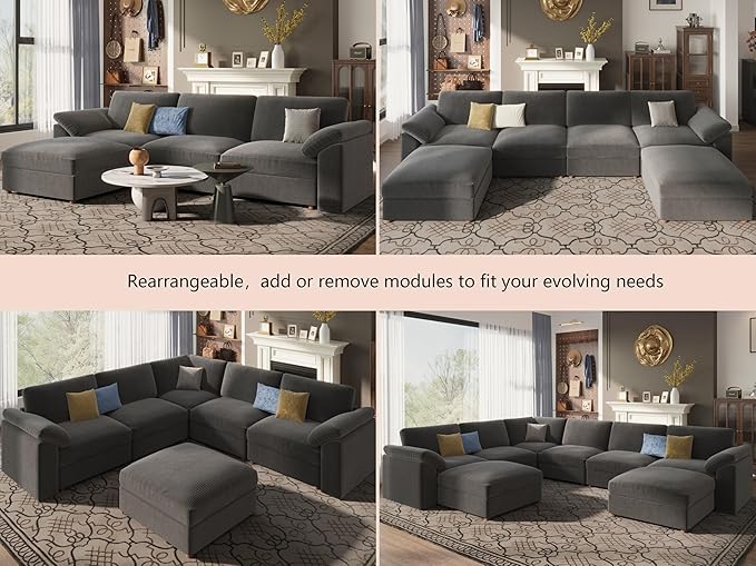 EASE MOOSE Sectional Modular Sofa,Oversized L Shape Sectional Couch Wide Deep Seat Modular Cloud Couch for Living Room,Dark Gray Removable and Washable