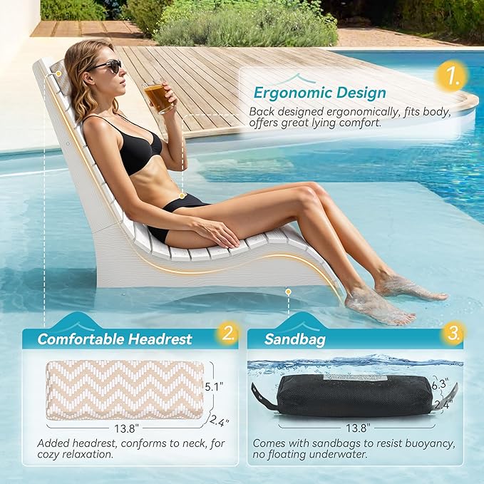 Homenjoy HDPS Pool Lounge Chairs Set of 4, Use in Pools Lounge Chairs up to 10-Inches of Water, Chaise Chairs with Headrest, Lounge Chair Outdoor, Fade-Resistant Pool Lounger for Deck