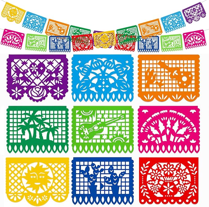 DomeStar Mexican Party Decoration, 18 Feet Plastic Papel Picado Fiesta Banner Cinco de Mayo Garland for Mexican Birthday P...