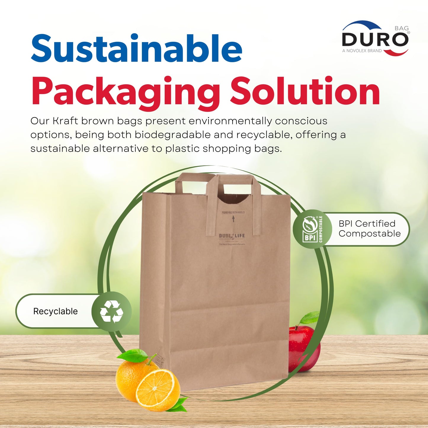 DURO 70# Brown Grocery Bags with Handles Bulk 50 Pack 12x7x17 Inch Kraft Paper bags for Grocery, Retail, Party, Shopping, Gift, and Takeout Use, Heavy-Duty Large Brown Kraft Bag for Packaging