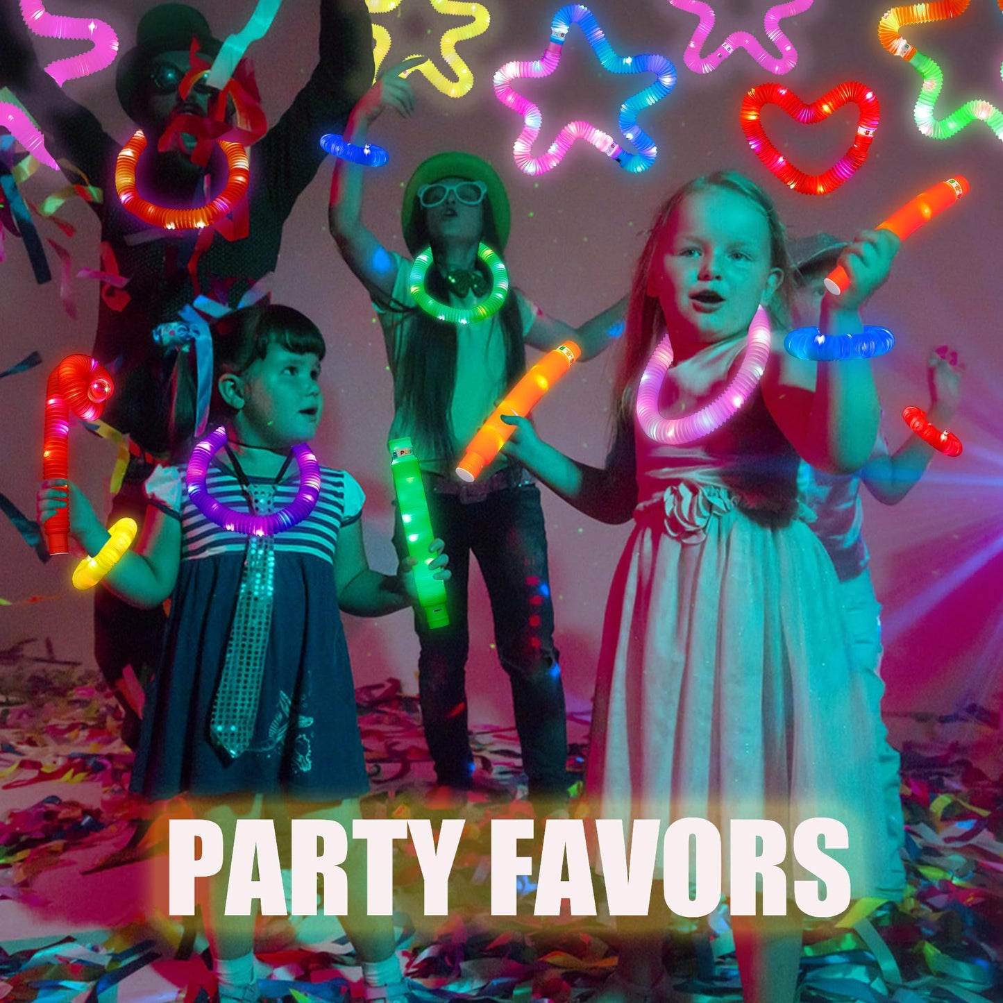 UrChoice Glow Sticks Party Favors for Kids, 25 PCS-LED Pop Tubes Neon Necklaces Bracelets, Glow in the Dark Party Pack, Light up Camping Toys for Toddlers, Imaginative Play ,Hours of Fun for Kids
