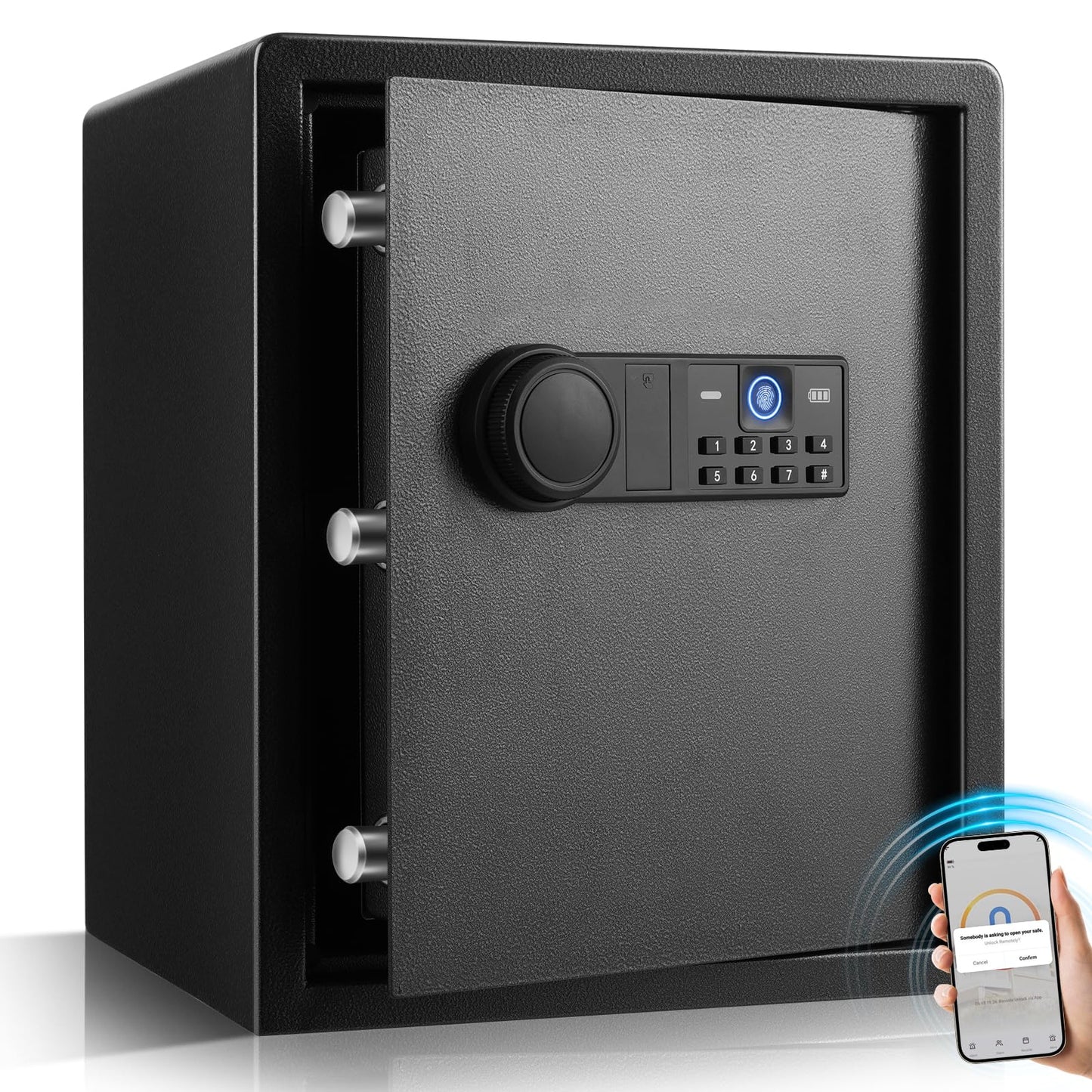 XDeer Smart Home Safe Biometric with APP Control, 0.1s Quick Access Unlock with App/Fingerprint/Passcode/Key, Personal Safe for home, office,money, jewelry 1PCS - 1.69 Cubic Feet