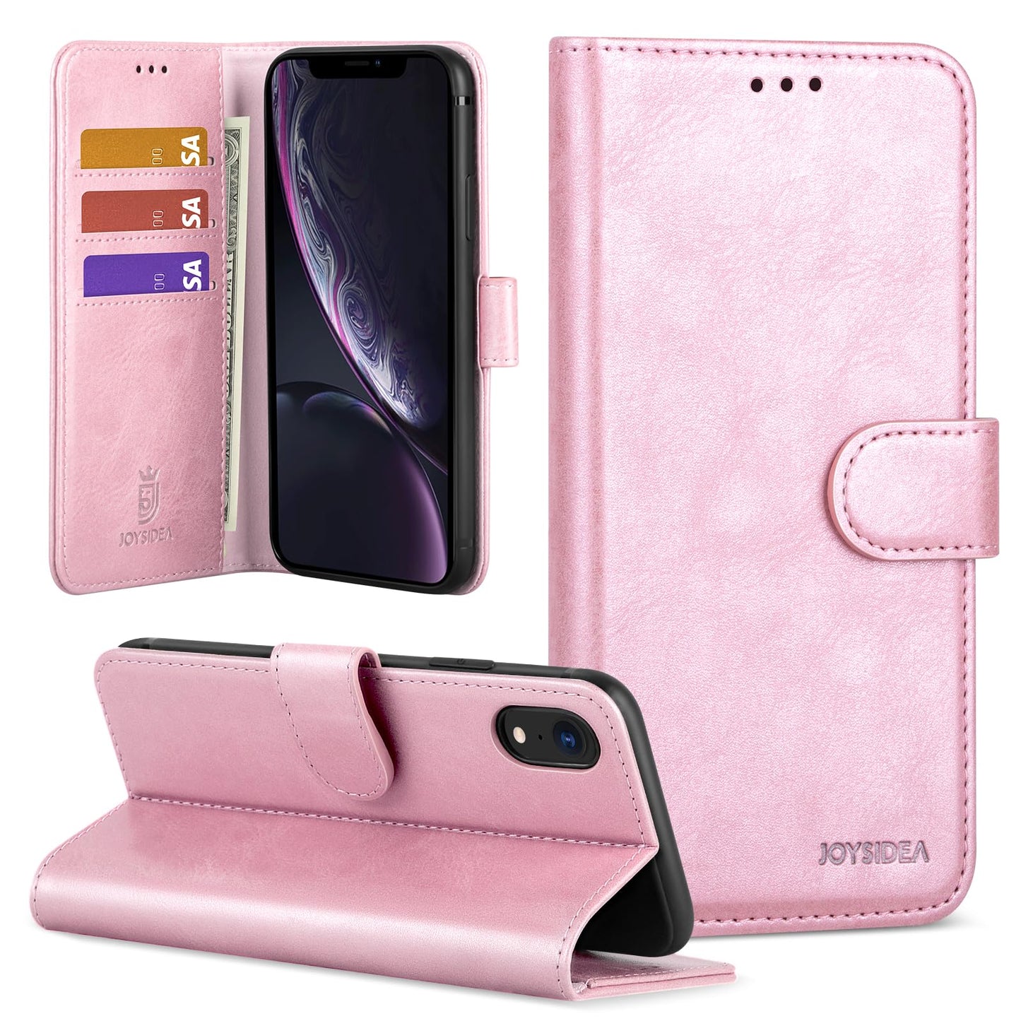 Joysidea Iphone Xr Wallet Case, Pu Leather Magnetic Flip Folio Phone Case With Credit Card Holder, Stand & Shockproof Cover For