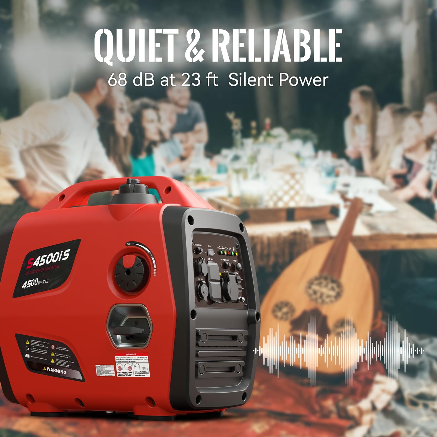 SIOKIUU 4500W Portable Generator Super Quiet Inverter Generator Ultra Lightweight for Home Backup Outdoor Camping, CO Sensor Protect, EPA, ECO Mode (4500W+CO Sensor)